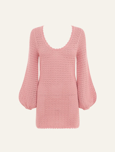 Pointelle Long Sleeve Mini Dress