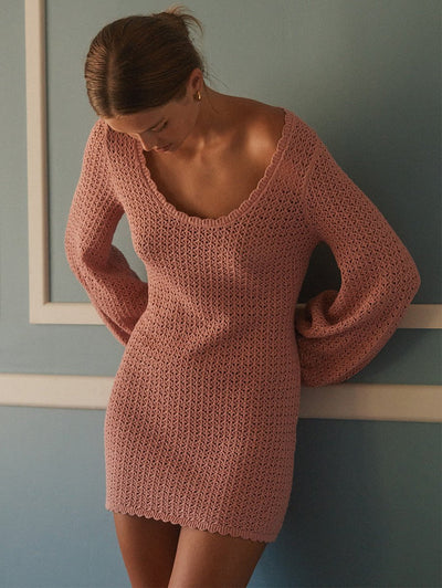 Pointelle Long Sleeve Mini Dress